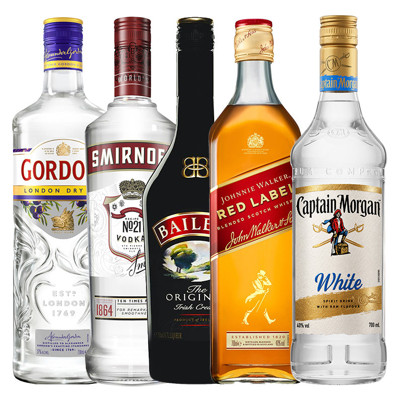 Gordons, Smirnoff Red, Baileys Irish Cream, Johnnie Walker Red, Captain Morgan White Rum 700ml Two For $78