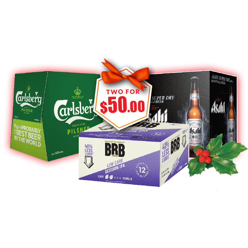 Asahi Bottles, Carlsberg Bottles & BRB Cans all 12pks any 2 For $50.00